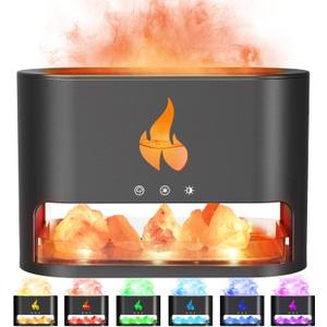 YALEDI Essential Oil Diffuser, Fireplace Flame Fire Oil Diffuser, 250ml Himalayan Salt Lamp Diffuser, Cool Mist Aromatherapy Humidifier with 7 Colors Light, Timer & Auto-Off for Home, Room (Black)