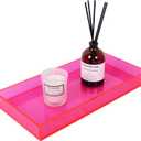Acrylic Tray for Vanity Makeup, Perfume, Jewelry Holder, Napkin, Neon Pink 12x6'' Decorative Serving Tray for Bathroom, Toilet Tank, Sink Countertop, Living Room, Dresser, Coffee Table, Wedding