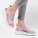 Womens Comfortable Orthopedic Sandals Arch Support Ladies Walking Sport Athletic Sandals Open Toe Slip On Plantar Fasciitis Platform Dress Sandal 2 Inches Heel (Pink), EU 38 Size
