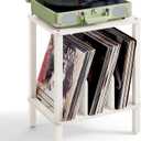 LELELINKY 2-Tier Record Player Stand with Vinyl Record Storage up to 100 Albums, Bedroom Record Holder and Multi-Functional End Table for Living Room, Grey White