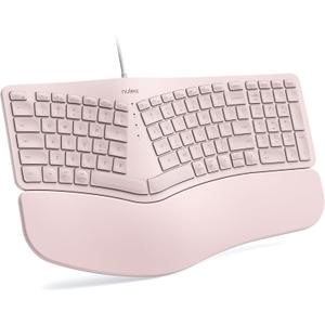 Nulea RT05C Wired Ergonomic Keyboard, Split Keyboard with Cushioned Wrist Rest, Adjustable Tilt Legs, Plug and Play, USB Corded, Compatible with Windows/Mac (Pink)