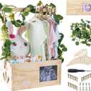 Wooden Baby Shower Crate Closet, Personalized Baby Shower Basket with Wreath & Hanger, Love at First Sight Sonogram Picture Frame, Easy Assembly Baby Clothes Storage Box for Pregnancy Gift