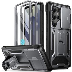 Poetic Spartan Case for Galaxy S25 Ultra 6.9", [Slide Camera Cover] [Screen Protector Works with Fingerprint ID]Military Grade Rugged Shockproof S25 Ultra Phone Case with Kickstand, Metallic Metal