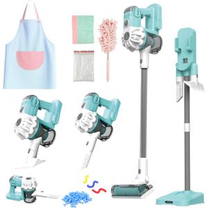 SMILESSKIDDO Kids Vacuum That Really Works - 3-in-1 Toy Vacuum with Real Suction, Apron, Cleaning Cloth, Duster & Colorful Beads, Toddler Cleaning Toy Set, Housekeeping Toy Gifts for Girls & Boys (Blue)