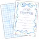 DYIRBIIY Baby Shower Invitations-Set Of 25 Blue Ribbon Bow & Wildflowers Fill-In Invites Cards With Envelopes-Baby Announcement Gender Reveal Party Supplies & Decoration (4'' X 6'')-A16