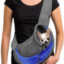 YUDODO Pet Sling Carrier for Small Dogs & Cats Hands-Free Puppy Carrier with Safety Hook, Large Zipper Pocket, Soft Breathable Mesh, Adjustable Strap & Reflective Strip (Blue S)