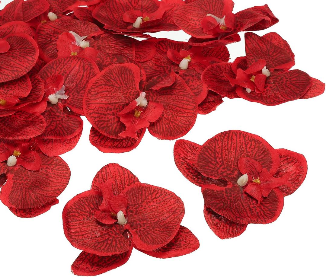 PATIKIL 3.9" Artificial Orchid Flower Heads, 40 Pack Silk Phalaenopsis Fake Butterfly Orchid Heads for Wedding Floral Bouquet Decor DIY Craft Making, Red