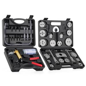 Orion Motor Tech 2 in 1 Brake Caliper Compression Tool & Brake Bleeder Kit, Handheld Vacuum Pump Brake Bleeder Tool Set, Disc Brake Pad Service Tool with Thrust Bolt Retaining Plates & 18 Adapters (Black)