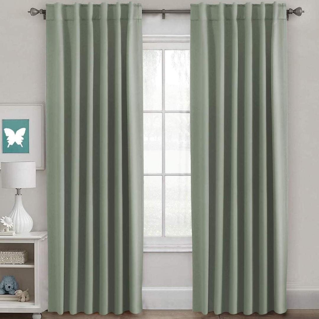 H.VERSAILTEX Back Tab Sage Green Curtains 90 Inch Long for Living Room, Rod Pocket Room Darkening Thermal Insulated Blackout Curtains, 52 x 90 Inch, Light Sage, 2 Panels