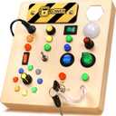 Busy Board with Led Light, Wooden Montessori Stem Toys for 1 2 3 Year Old, Educational Preschool Learning Travel Activities Sensory Toys for Toddlers 1-3, Birthday Gifts for Kids Boys Girls (Led Busy Board)