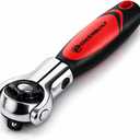 Powerbuilt 3/8 Inch Drive Swivel Head Stubby Ratchet, Swivel Head and Solid Grip, Small Size Ratchet for Tight Spaces, 72 Tooth - Red 940482