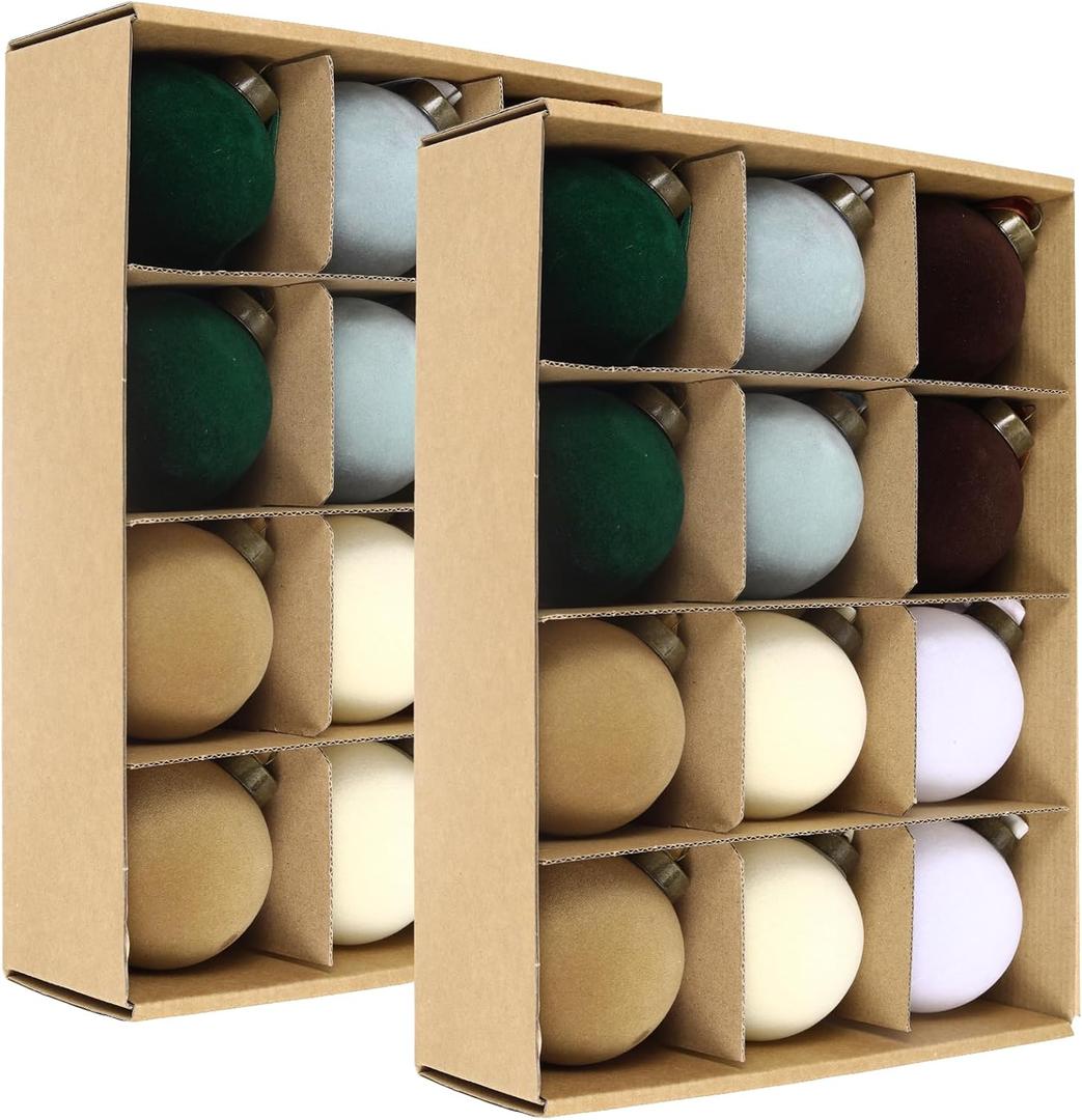 24 Pcs Velvet Christmas Balls Bulk Shatterproof Plastic Christmas Tree Decorations for Decorative Hanging Baubles (24, CoffeeWhiteHaze BlueBeigeBlackish GreenKhaki, 3.15Inch)