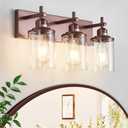 Lanhall 3-Light Bronze Bathroom Light Fixtures Over Mirror,Modern Bathroom Vanity Light with Clear Glass Shade, Wall Sconce for Bathroom Hallway Cabinet Bedroom Kitchen Living Room Foyer E26 Base