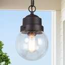 Outdoor Pendant Light Fixture, Farmhouse Exterior Globe Anti-Rust Hanging Lights with Adjustable Chain, Bronze Ceiling Outdoor Lantern Light with Seeded Glass for Front Door, Entry, Porch, and Gazebo