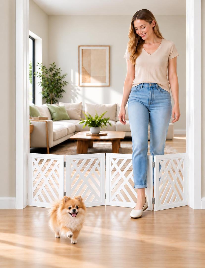 16" Short Dog Gate, Puppy Gate Indoor, Freestanding Small Dog Gate, 4 Panel, H16"-L49"| 4panel