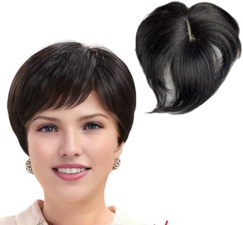 Short Clip in Human Hair Bangs,(Black+Short Hair)