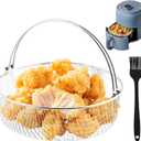 Air Fryer Basket for Oven, 8inch Air Fryer Replacement Accessory Mesh Basket with Handle & Brush, Stainles Steel Steamer Baskets for InstantPot, Oven, Steamer, Household Frying