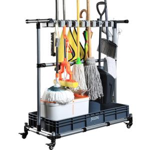 Mop and Broom Holder with Wheels - Keep Your Cleaning Tools Organized! (L)