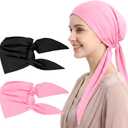 Ouligay 2PCS Hijab Undercap No Slip for Women Islamic Muslim Under Scarf Hijab Cap Solid Color Under Caps for Hijabs, Underscarf Hat Turban with Tie Back Closure, Black Pink (Pink)