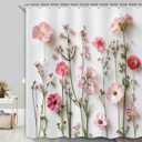 Floral Shower Curtain Pink Flower Boho Fabric Cloth Botanical Wildflower Natural Spring Flowers Bathroom Decor Blossom Polyester Fabric Waterproof Bath Curtain 71X71inch.
