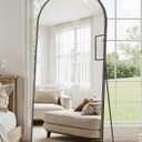 Suidia Full Length Mirror, 58"x18" Floor Standing Mirror Freestanding, Full Body Mirrors with Stand for Bedroom, Hanging Mounted for Living Room Cloakroom, Black, Arched Style