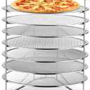 Honeydak 7-Slot Folding Pizza Pan Rack with 7 14-Inch Pizza Baking Screens for Compact Convenient and Easy Storage, Home Restaurant