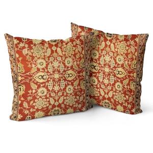 Knagsfa Boho Pillow Covers 16"x16" Set of 4 Monaco Red Bohemian Carpet Double Sided Pattern Linen Pillowcases Cushion Cover for Farmhouse Couch Sofa Bed Decorative, Only Pillowcase