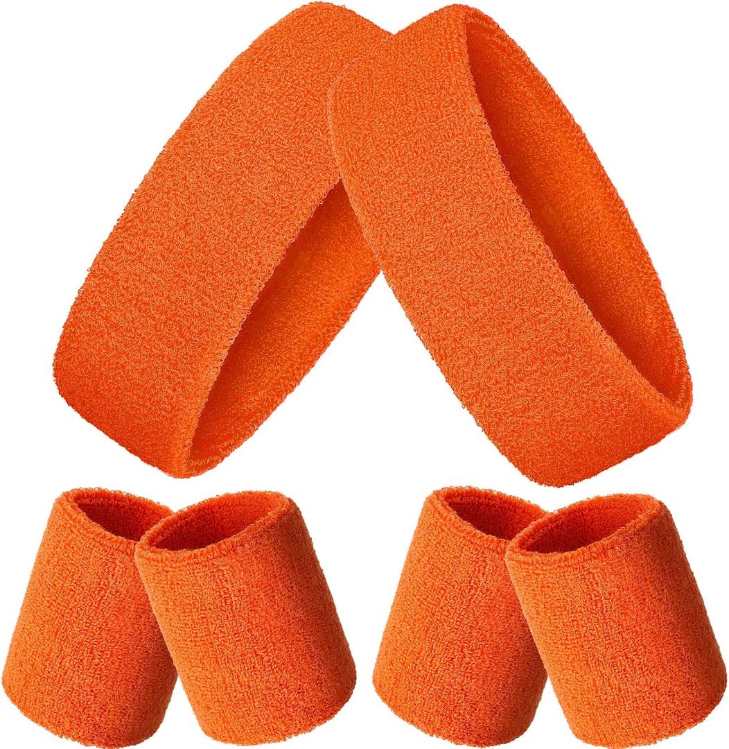 Bememo 6 Pieces Sweatbands Set 2 Sports Headbands and 4 Wristbands Striped Sweat Band for Men Women Colorful Neon Athletic Running Gym Basketball Tennis