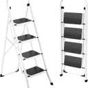 HBTower Step Ladder Folding Step Stool for Adults with Anti-Slip Pedal,330 lbs Capacity for Kitchen, Home,White (4 Step Ladder)