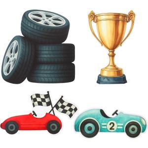 Honoson 4 Pcs Large 30" Racing Car Cardboard Cutouts Standup, Race Car Birthday Party Decorations Check Flag Trophy Tire Photo Booth Props for Photography Backdrop Baby Shower Party Supplies Yard Sign, 19.88 inches x 21.85 inches