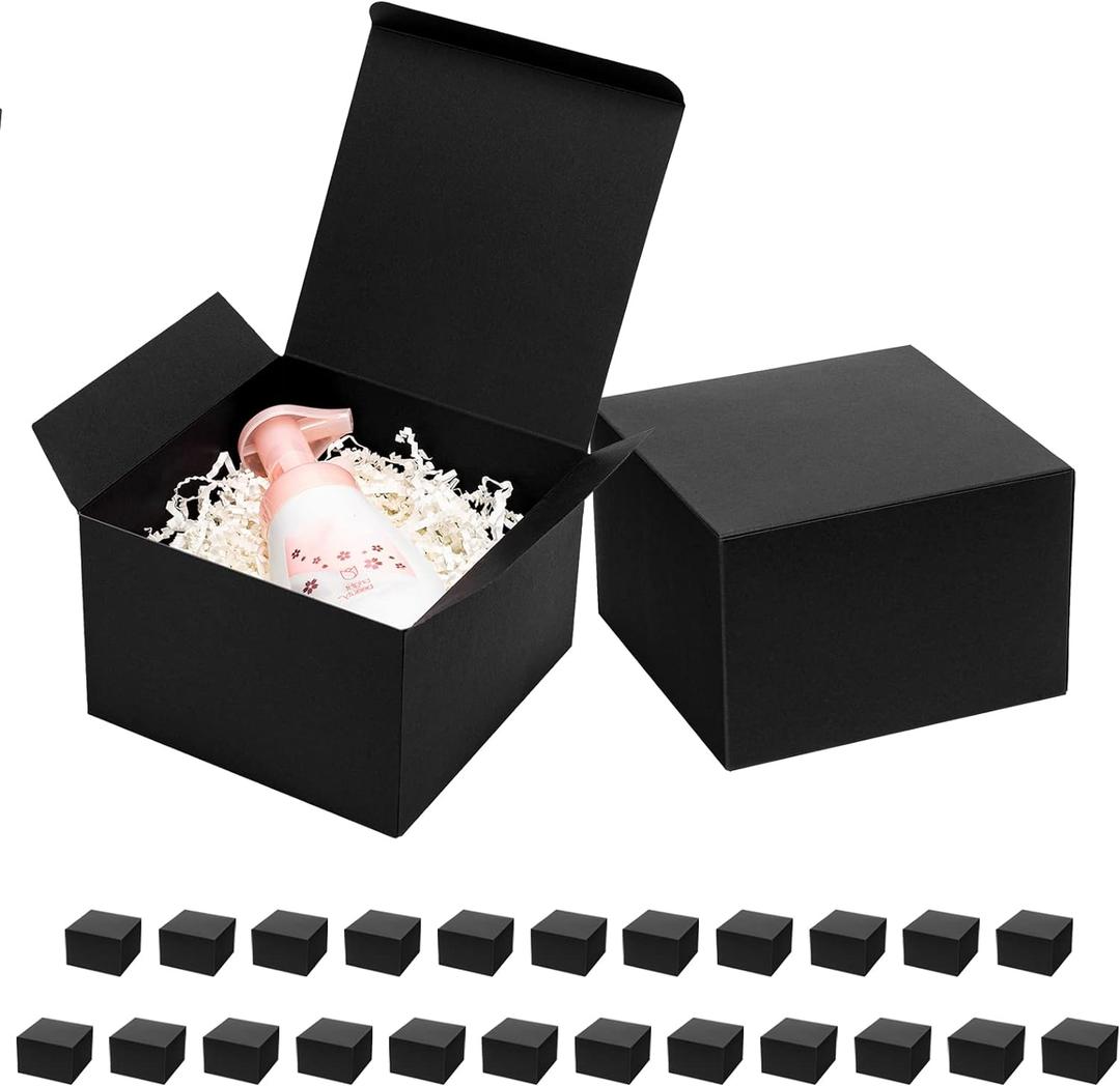 Mcfleet Black Gift Boxes with Lids 6x6x4 Inches 25 Pack Groomsmen Proposal Cardboard Craft Gift Box for Christmas, Wedding, Graduation, Holiday, Birthday Presents Packaging