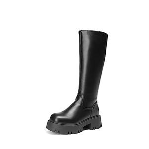 High Boots Women, Comfortable Platform Round-Toe Side Zip Chunky Boots for Women, Sdkb2301w, Black, Size 6.5