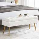Storage Ottoman Bench with Storage White Bench for Bedroom End of Bed White Leather Bench