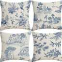 Toile Throw Pillow Covers 18x18 inch Set of 4 French Country Pillow Cases Vintage Blue Chinoiserie Decorative Cushion Covers for Sofa Couch Home Spring Decor