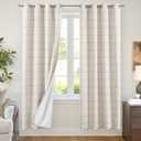 Lajode Grey Linen Blackout Curtains for Living Room - Plaid Patterned Curtains 72 Inch Long, Boho Black Out Thermal Insulated Drapes for Bedroom Grommet Style 52x72 Inch 2 Panels, Grey
