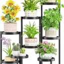 LASZOLA 8 Tiered Folding Tall Plant Stand Indoor for Multiple Large Planter, Heavy Duty Metal Adjustable Flower Rack for Narrow Corner, Sturdy Vertical Spiral Shelving Holder for Modern House, Black