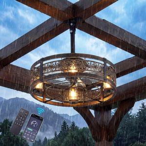 20" Vintage Bronze Outdoor Ceiling Fan with Lights, Plug-in Enclosed Gazebo Fan, Remote Control, Reversible DC Motor for Porch, Deck & Balcony