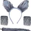 Wolf Costume Set Grey Wolf Ears Headband, Gloves and Tails, Grey Wolves Costume Accessories for Party Halloween Dress Up Performances Costumes Parties Cosplay