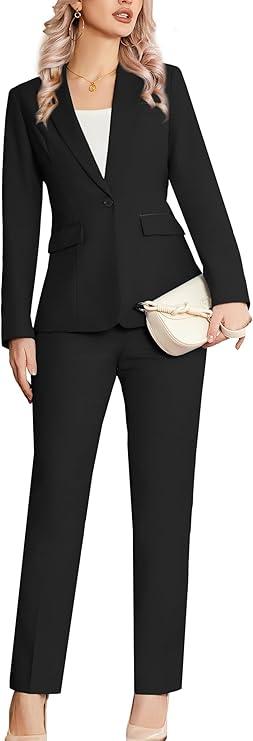 LuvamiaWomen's 2 Piece Suit Notched Lapel One Button Slim Fit Business Office Work Tuxedo Blazer Pants Set
Size L