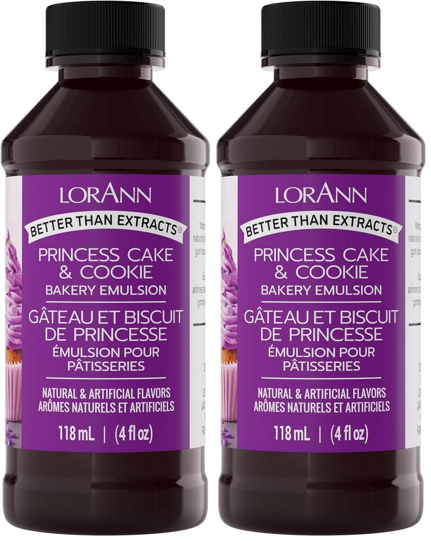 Lorann Oils Princess Cake and Cookie Bakery Emulsion: Regal Flavor Blend, Perfect for Enhancing Sweet, Cake-like Undertones in Baked Goods, Gluten-Free, Keto-Friendly, Unique Flavor Blend Essential (4 Fl Oz (Pack of 2))