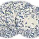 Artoid Mode Watercolor Flowers Branches Chinoiserie Spring Placemats Set of 4, 14 Inch Round Table Mats for Dining Decoration (Blue)