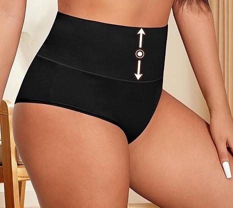 ASIMOON Womens High Waisted Underwear Tummy Control Cotton Bikini Panties Soft Comfy No Muffin Cheeky Panty Large