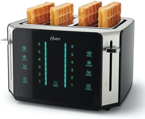 Oster 4-Slice Toaster, Touch Screen, Stainless Steel, Digital Timer, 6 Shade Settings, Easy to Clean, Removable Crumb Tray