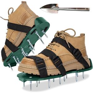 Lawn Aerator Shoes with Adjustable Strap and Heavy Duty Spikes for Grass Aerating Patio Garden One-Size-Fits-All Use for Yard Patio Lawn Garden (Green)