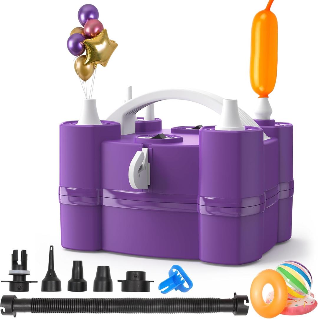 Balloon Pump, Triple Inflating Ports for 260q Foil Latex Mylar Balloon, 3-in-1 Electric Air Pump for Inflatables and Balloons, Inflator Deflator for Swimming Rings Air Mattress Pool Floats (Purple)