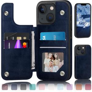 DJDUCK Designed for iPhone 14 Case Wallet with Card Holder, [Magnetic Clasp Cover] [RFID Blocking Leather Protection] Shockproof Women Men Cases 6.1 Inch for Apple 14 Dark Blue