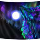 Wolf Moon Tapestry, Colorful Cool Psychedelic Wolf Poster Tapestry Wall Hanging, Purple Hippie Trippy Tapestry for Bedroom Aesthetic, Wild Animal Wolves in Forest Tapestries for Living Room, 60X40in