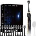 Adult Sonic Electric Toothbrush, USB Rechargeable Sonic Toothbrush, with 12 Brush Heads, 5 Modes, Equipped with Cleaning Brush, Brushing and Washing Two in one (Black White)