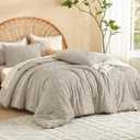 Litanika King Size Comforter Set Oatmeal, 3 Piece Khaki Boho Tufted Bedding, Beige Fluffy Farmhouse Bed Set for All Season with 2 Leaf Pattern Pillowcases104x90In