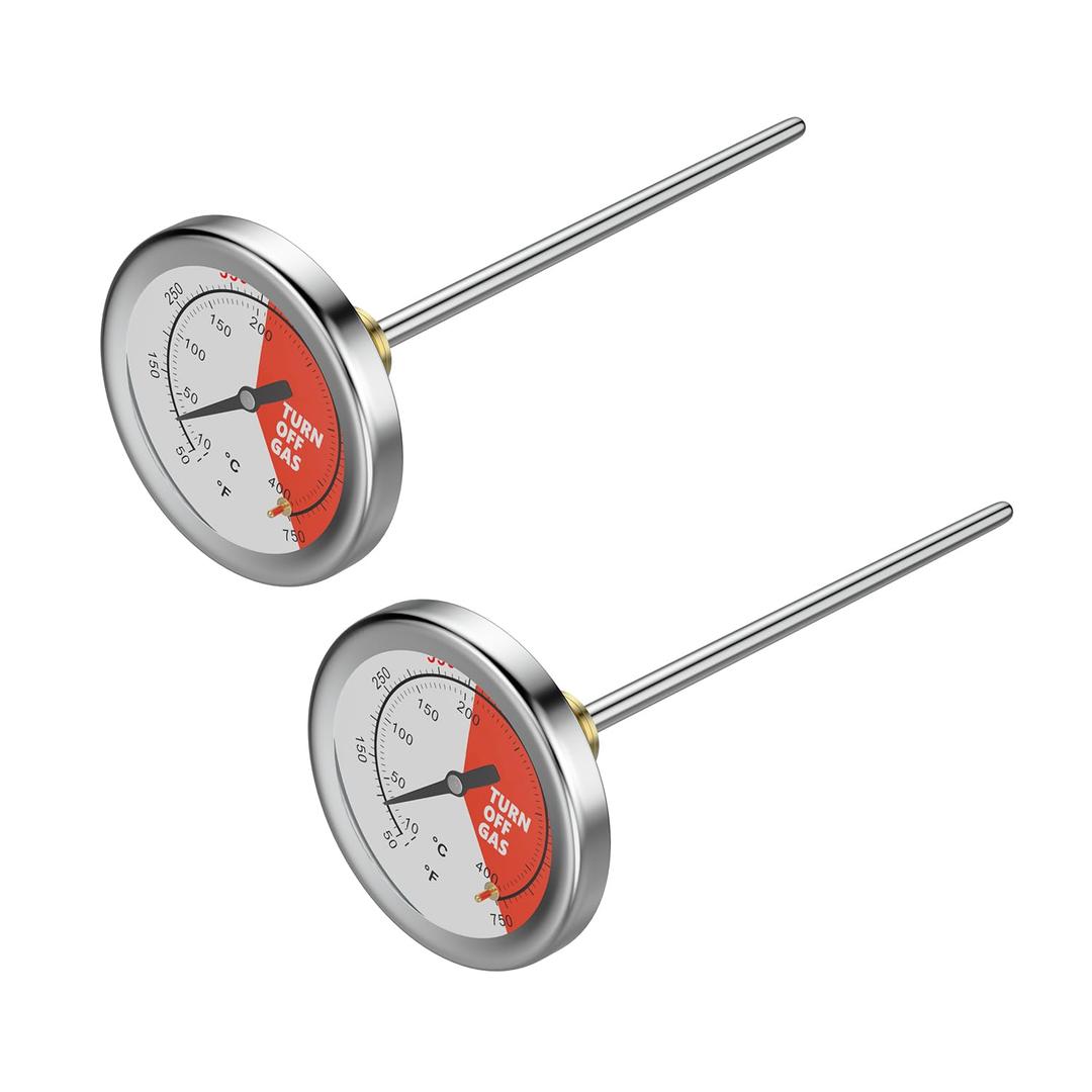 Turkey Meat Thermometer, Stainless Steel Instant Read BBQ Thermometer with 6" Long Probe, Large 2" Dial, Grill Heat Indicator for Baking, Temp Gauge for Turkey&Wood Charcoal Grill Pit, KAMADO, 2 Pack